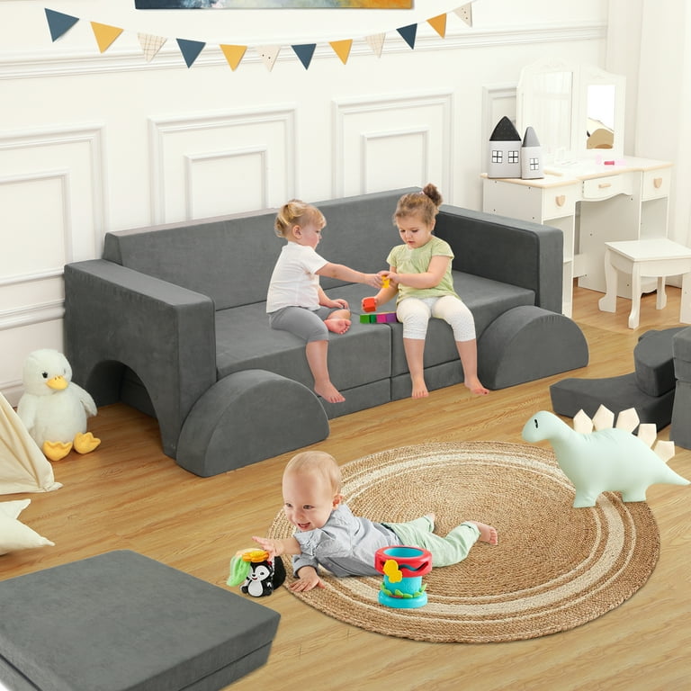 Danolapsi 8 pcs Modular Kids Play Couch Child Sectional Sofa Bedroom and Playroom Furniture for Toddlers Imaginative Furniture Play Set for Creative