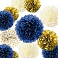 thumbnail image 3 of 15Pcs Navy Blue Gold Beige Tissue Paper Pom Pom Dot Hanging Garlands Backdrops for Birthday Wedding 2025Graduations Baby Bridal Shower Bachelorette Gold Blue Theme Party Home Showcase DIY Decoration, 3 of 6