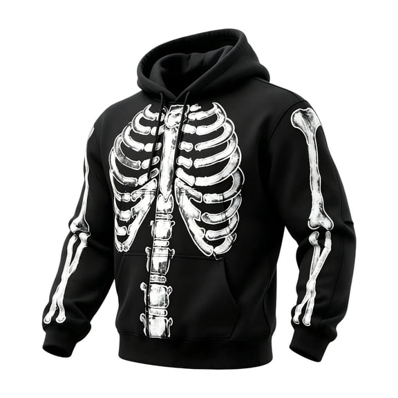 Yuncity Mens Hoodie Fall Winter Long Sleeve Fashion Casual Letter Skeleton Print Pullover Hoodies Sweatshirt Size L Black