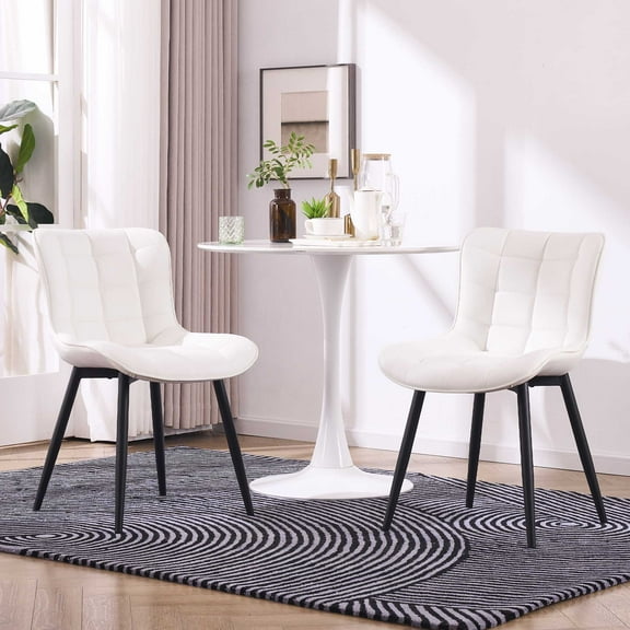 Kidol & Shellder Soft Dining Chair Set of 2 PU Upholstered High Back Living Room Side Chairs, White