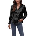 thumbnail image 2 of Top de manga larga con cuello en V, camisa de manga larga para mujer, blusa de manga larga de seda satinada, camisa con botones para mujer, funcionalidad de alta precisión, 2 of 5