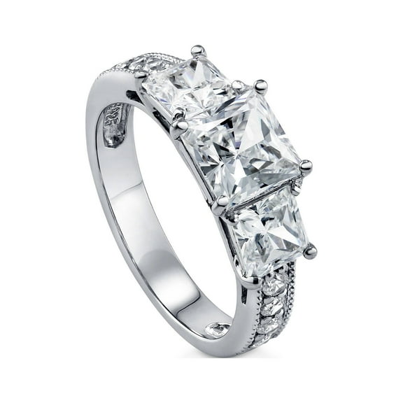 BERRICLE Sterling Silver 3-Stone Wedding Engagement Rings 1.6 Carat Princess Cut Cubic Zirconia CZ Promise Ring for Women, Rhodium Plated Size 4