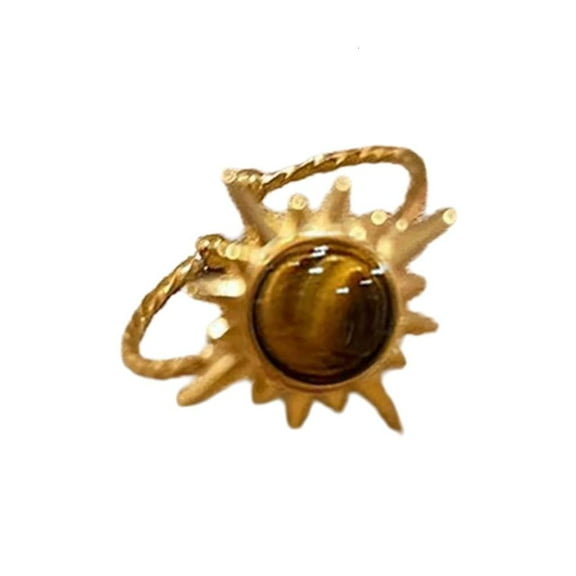 WE-POLUJ Geometric Ring Adorned with Natural Tigers Eye Gemstones Handcrafted Accessory