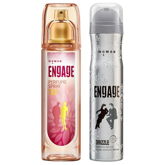 Engage W1 Perfume Spray 120ml, 4.05 Fl.oz. + Drizzle Bodylicious Deo Spray For Women 150ml, 5.07 Fl.oz. | Skin Friendly Perfume For Girls - Long Lasting Smell