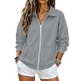 thumbnail image 4 of Women's Baggy Full Zip Up Collared Jacket Oversized Long Sleeve Drop Shoulder Solid Color Soft Lightweight Cozy Y2K Casual Athletic Sweatshirt Outwear with Pockets for Spring Gray 3XL, 4 of 5