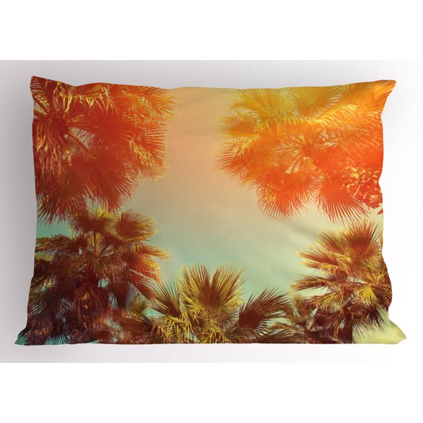 Palm Tree Pillow Sham Trees in Sunlights Tranquility in Tropical Nature