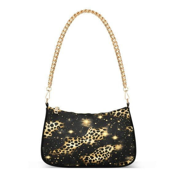 Ryvnso Golden Leopard Print Womens Chain Shoulder Bag Tote Handbags Clutch Hobo Purse with Zipper for Travel