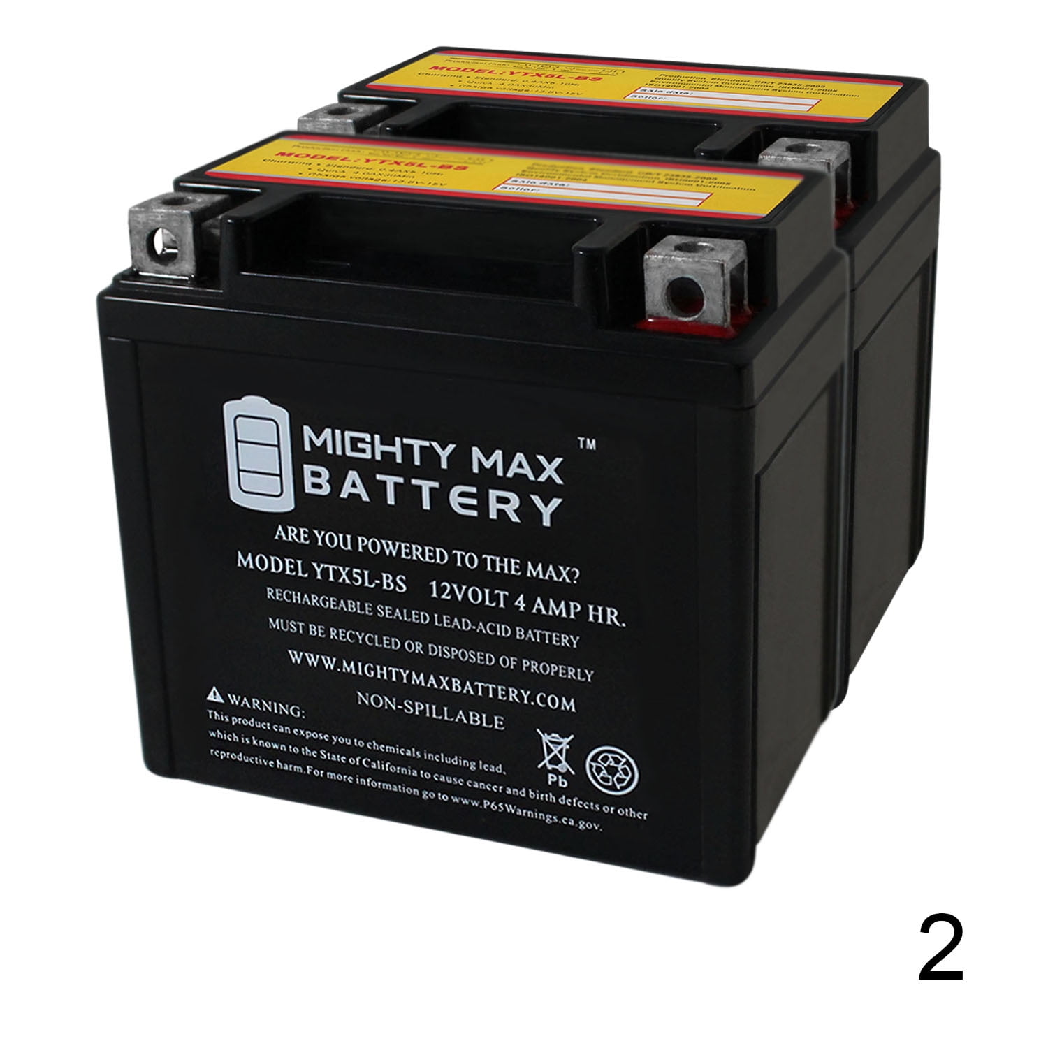 YTX5LBS 12V 4AH Battery Replaces Polaris 110 Sportsman 2016 2 Pack