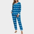 thumbnail image 2 of REORIAFEE Womens Loungewear Sets 2 Piece Fleece Warm Pajama Long Sleeve Top and Jogger Striped Soft Sleepwear Blue S-2XL, 2 of 7