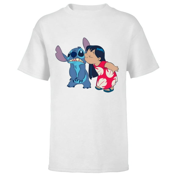 Disney Lilo and Stitch Funny Kisses - Short Sleeve T-Shirt for Kids - Customized-White