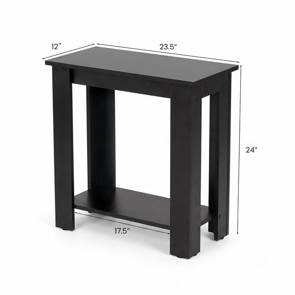 Furnibear 2-Tier Modern End Table with Storage Shelf, Compact Wooden Nightstand Sofa Side Table for Living Room Bedroom Small Spaces, Black