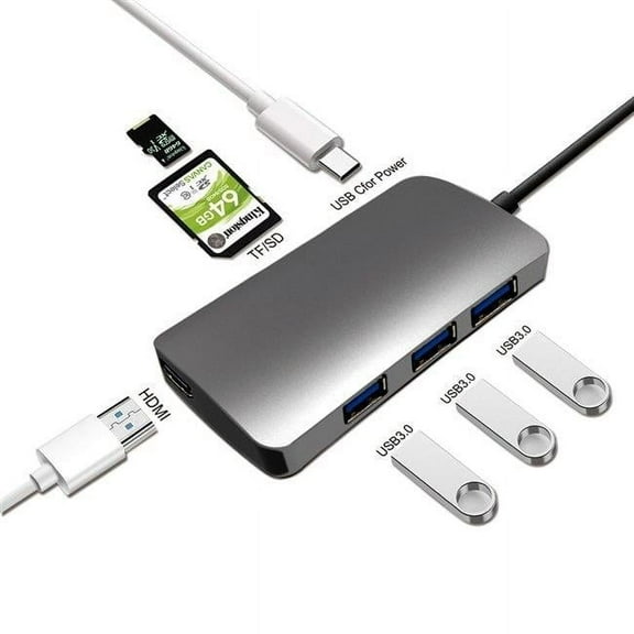 XtremPro USBC-7HM2CRUPD100 7 in. USB C Hub Upgraded 1 Type-C Dongle 4K HDMI & DP Display SD & TF 100W PD Adapter Dock Station for Windows Mac Pro