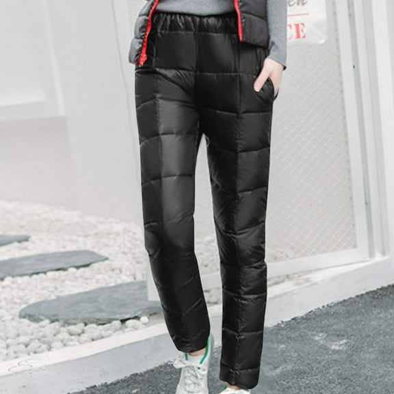 Quilted Snow Pants for Juniors Plus Size High Waisted Slim Fit Puffy Straight Leg Down Ski Pants