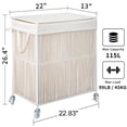thumbnail image 3 of Laundry Hamper with Wheels, Handwoven Rolling Laundry Basket with Lid, Clothes Hamper with Divided Removable Liner Bag, 115L Large Capacity Laundry Sorter Laundry Room Organization, Natural, 3 of 7