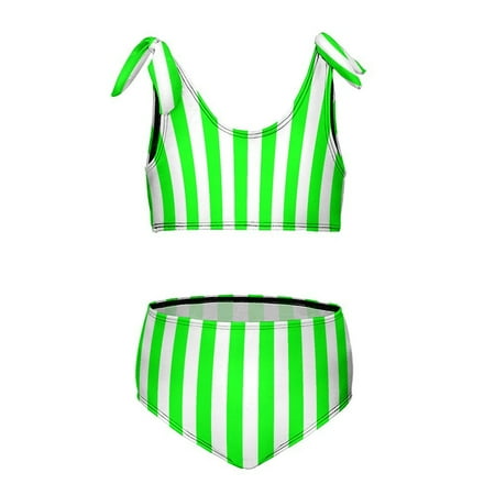Aesthetic Green And White Vertical Girl s 2 Piece Bikini Set Beach Sport Swimsuit Swimwear 6-7Y110cm