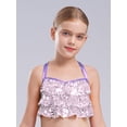 thumbnail image 3 of YiZYiF Kids Girls Shiny Sequin Camisole Crop Top with Skirt 2-Piece Modern Jazz Latin Dance Outfits Light Purple 14, 3 of 7