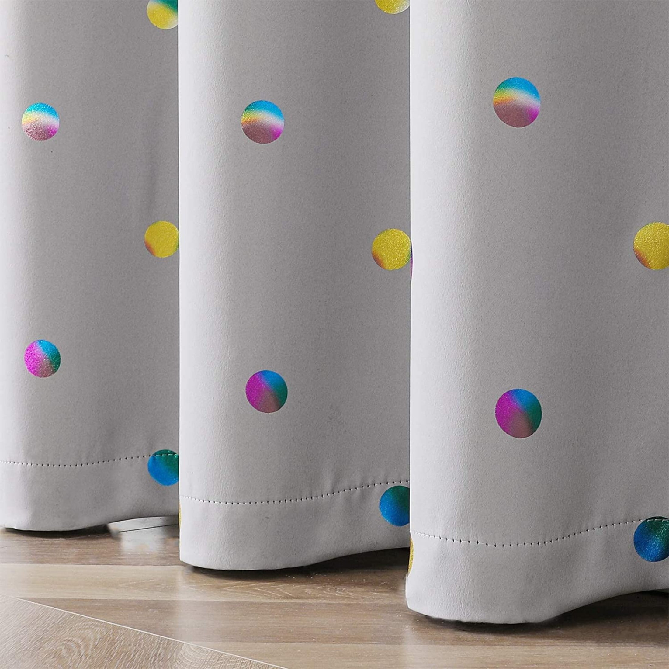 Bazaahm Colorful Metallic Polka Dots Printed Curtains for Kids Living Room 95"L x 52"W Grey Full Blackout Grommet Window Drapes for Kids Juvenile Bedroom, 2pcs