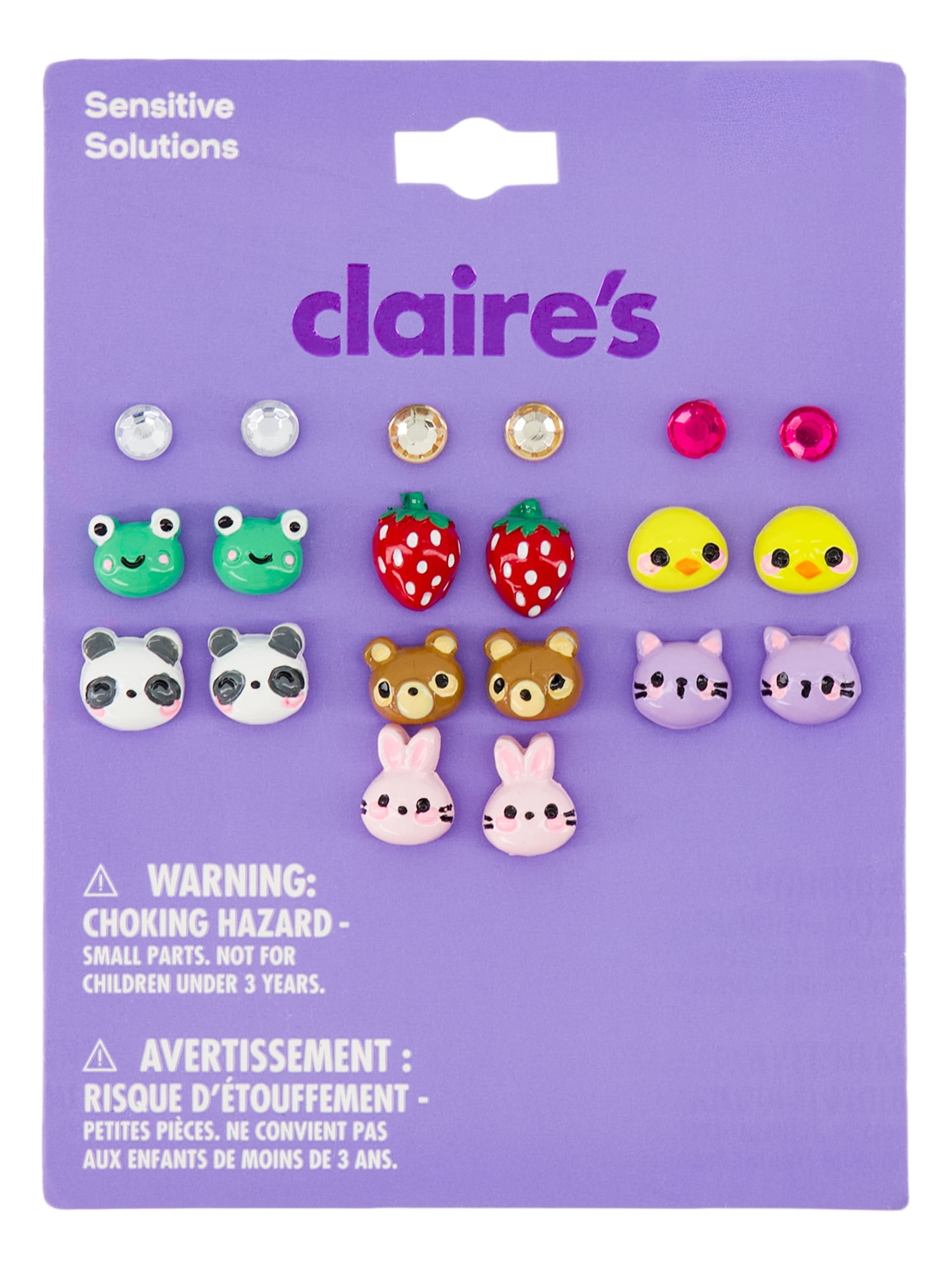 Claire's Girls Animal and Crystal Stud Earring Set, 10-Pack, Children's