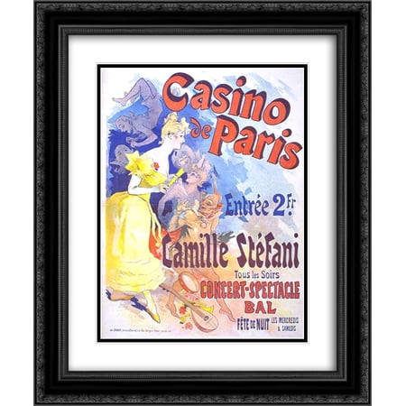 Jules Cheret 2x Matted 20x24 Black Ornate Framed Art Print 'Casino de Paris, Camille Stefani'