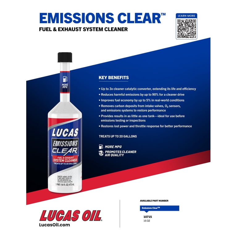 Lucas Oil Emissions Clear Fuel & Exhaust System Cleaner, 16 Oz