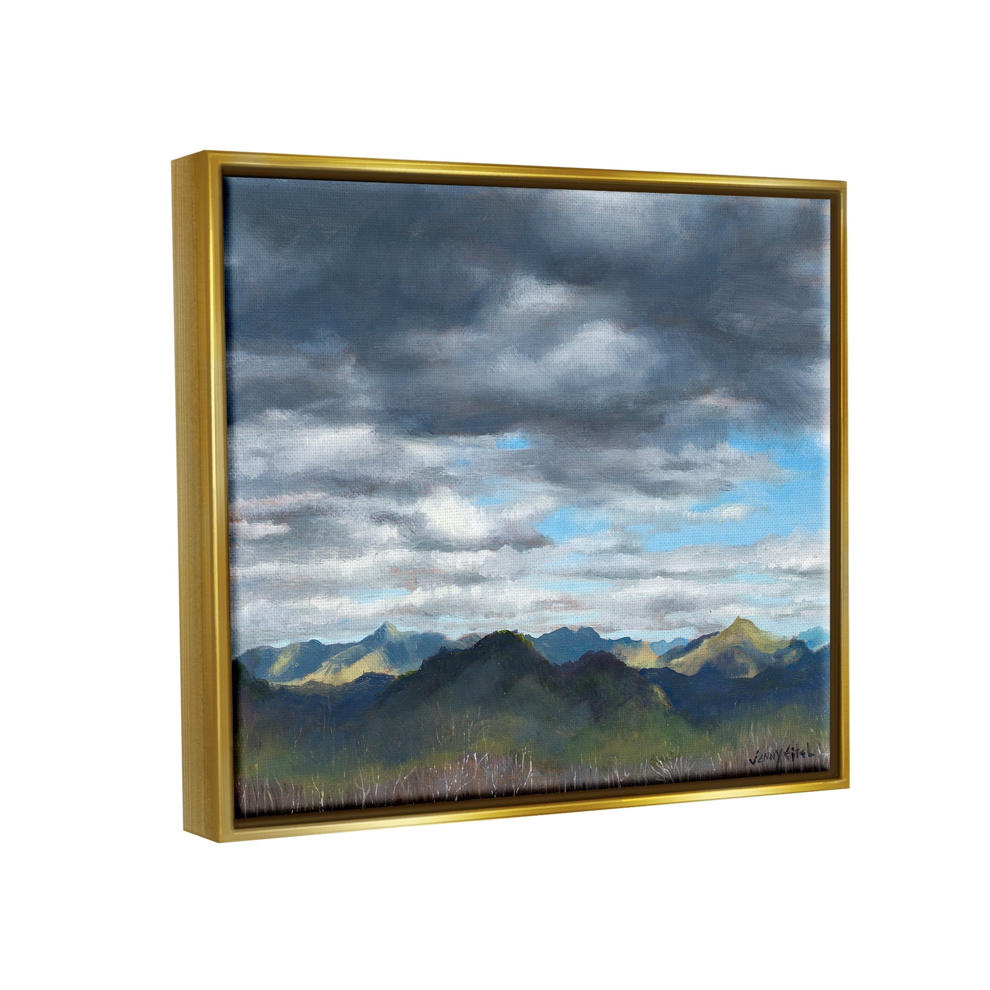 Stupell Industries Overhanging Clouds Rural Mountain Range Peaks Landscape Painting Metallic Gold Floating Framed Canvas Print Wall Art, Design by unknown