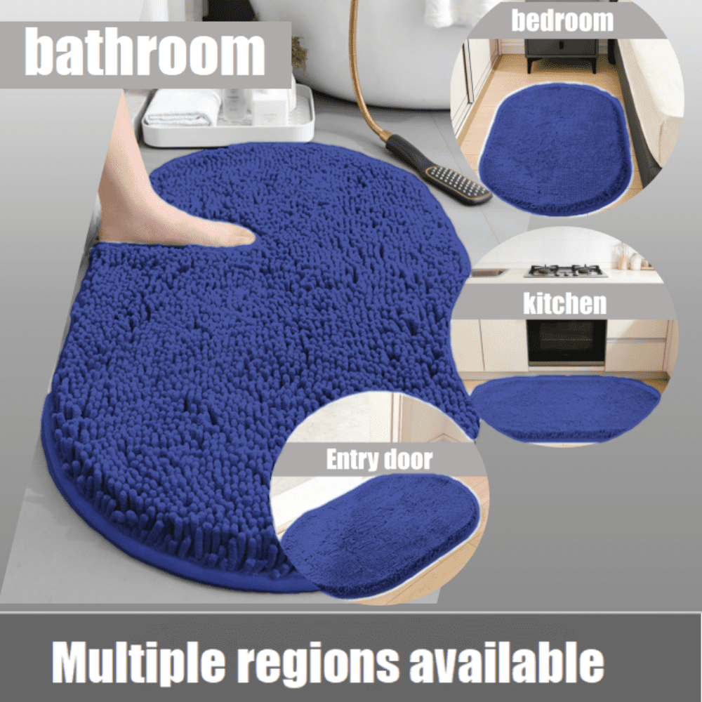 MK Gdledy Chenille Oval Bath Rug 20x32, Rubber Backing Quick Dry Washable Microfiber Mats，Dark Blue