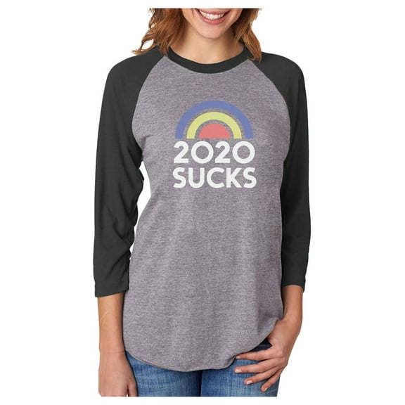 2020 Sucks Shirt Funny Quarantine Rainbow 3/4 Women Sleeve Baseball Jersey Shirt Small black/gray