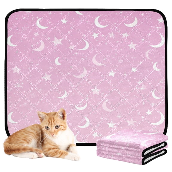 Qxltty Star Moon Pink Pattern Cat litter Pads Pet Set of 3 Diaper Mats Center Anti-leakage Layer Absorbent Soft and Comfortable