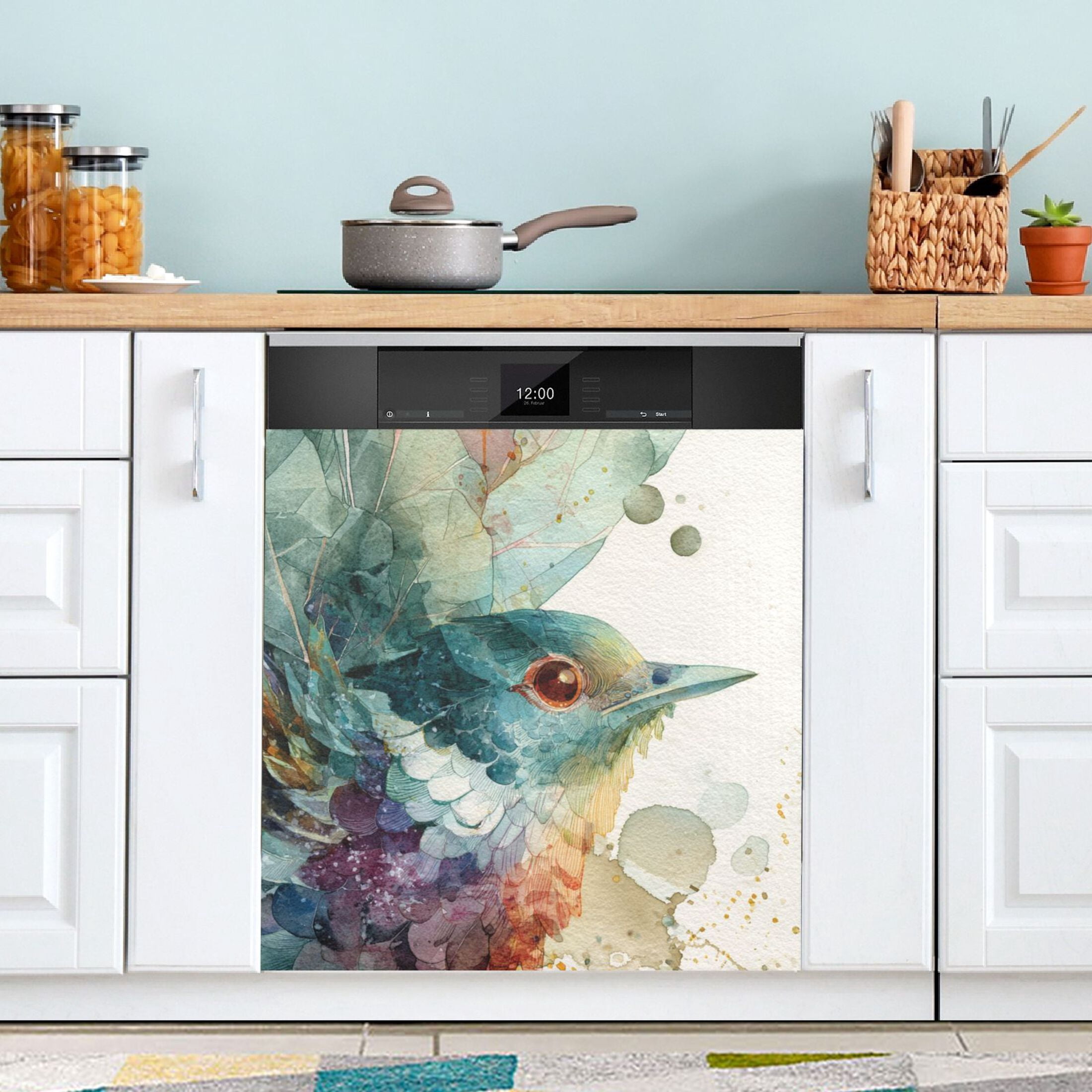 Dishwasher Magnetic Sticker 23x26 Inch Refrigerator Magnetic Sticker Washing Machine Magnetic Sticker Kitchen Panel Magnetic Sticker Home Decor Watercolor Blue Bird
