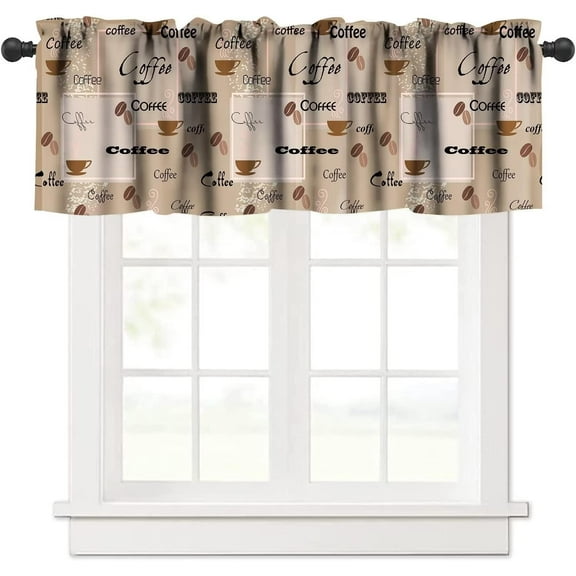 Coffee Kitchen Window Curtains Vanlance Modern Abstract Coffee House Cafe Decor Windows Curtain Valance for Kitchen Bedroom Bathroom Decor with Rod Pocket, One Panel 54X18 Inches