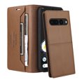 thumbnail image 2 of For Google Pixel 7 Pro Flip Wallet Case,[RFID Blocking]PU Leather Magnetic Folio Cover,With Card Slots,Flip Folding Kickstand,Shockproof TPU Anti-fall Rugged Phone Case Cover,Brown, 2 of 11