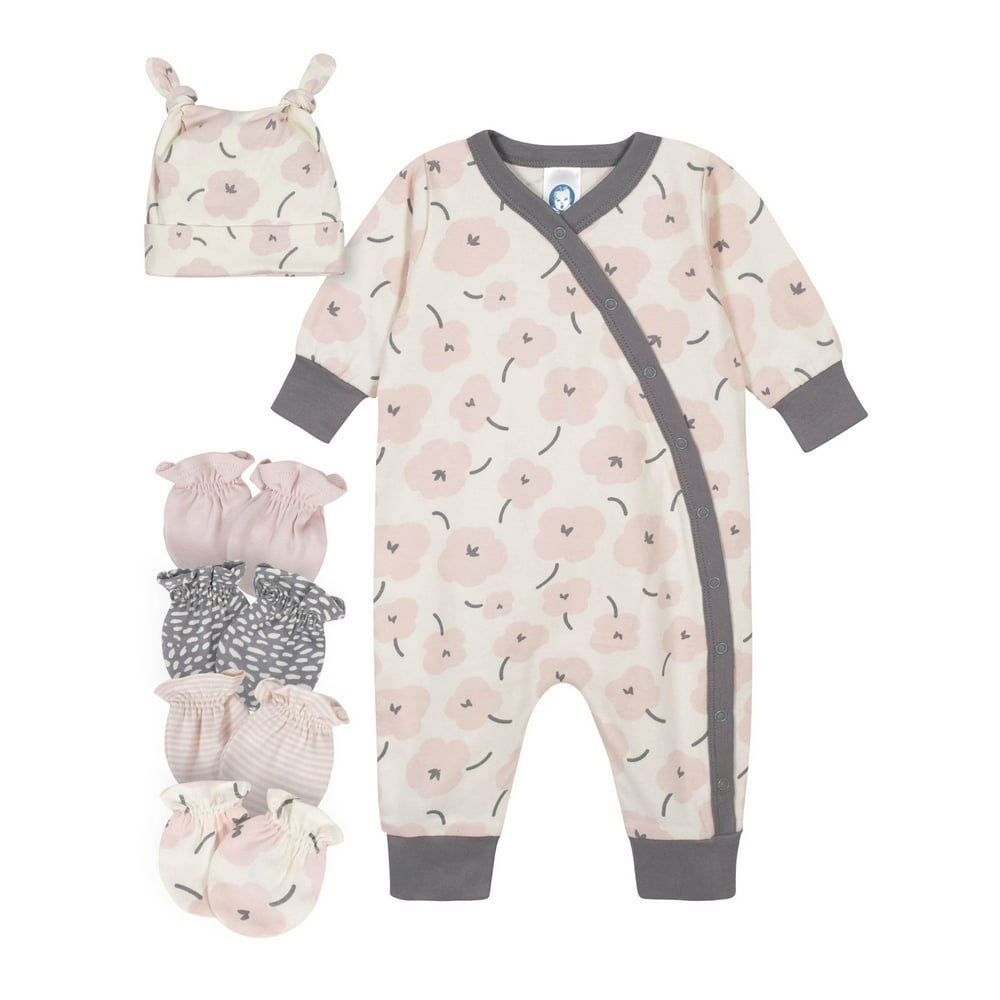 Gerber Gerber Baby Girl Bunny Coverall, Cap & Mittens Set, 6Piece