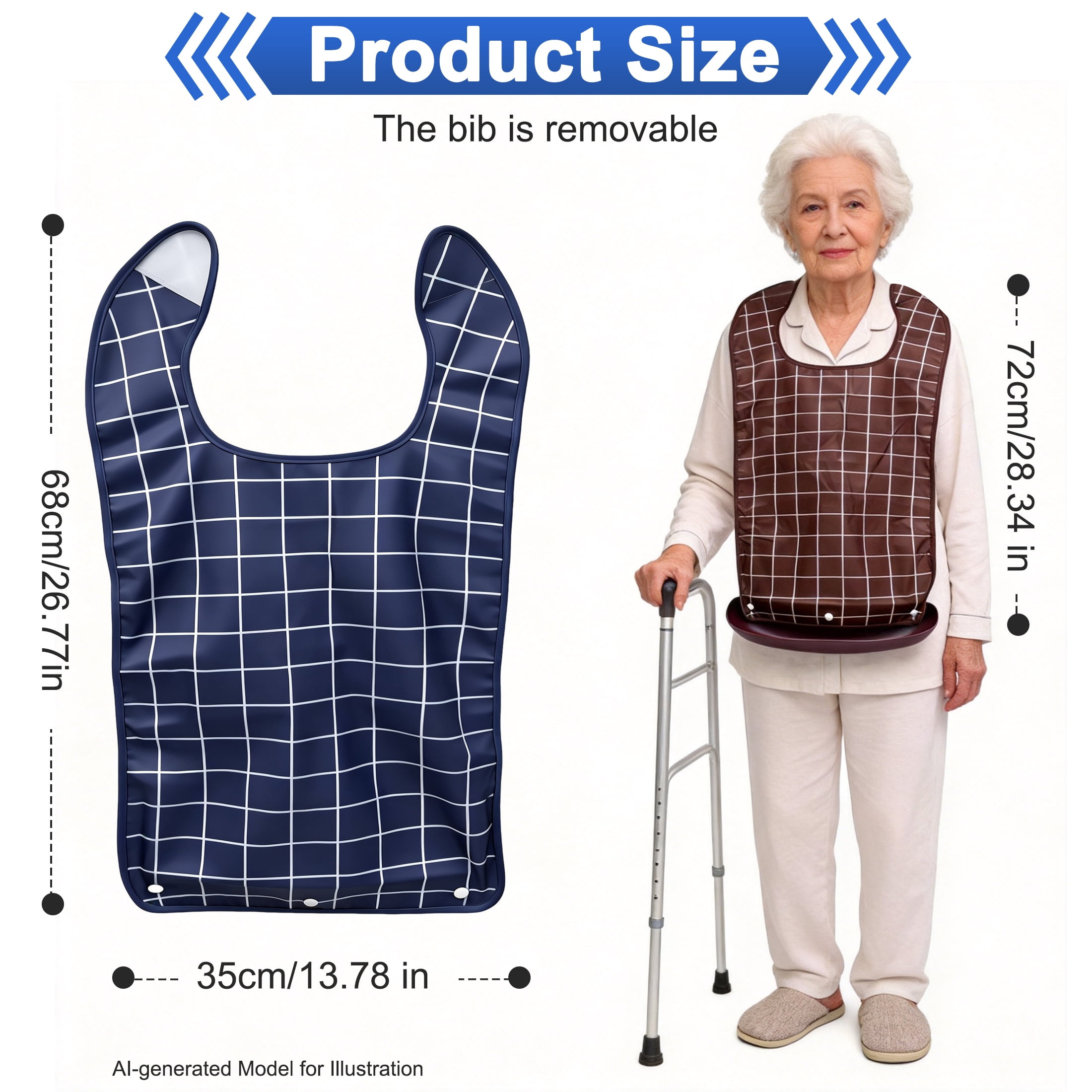 3 Pack Adult Bib for Eating, Waterproof Elderly Bib with Removable Food Catcher Tray, Reusable Large Clothing Protector, Washable Dining Apron for Seniors, Nursing Home, 28.34 × 26.77 Inch