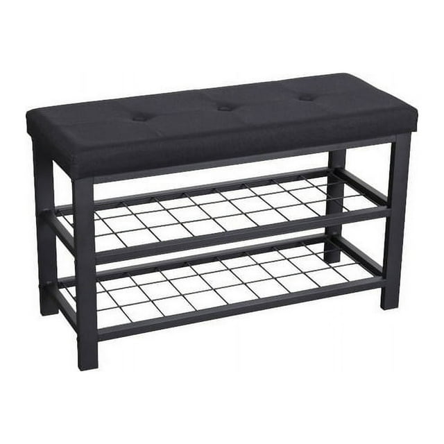 Nola Home Shoe Bench with Storage, 2-Tier Shoe Rack Padded Seat and Metal Frame, Black