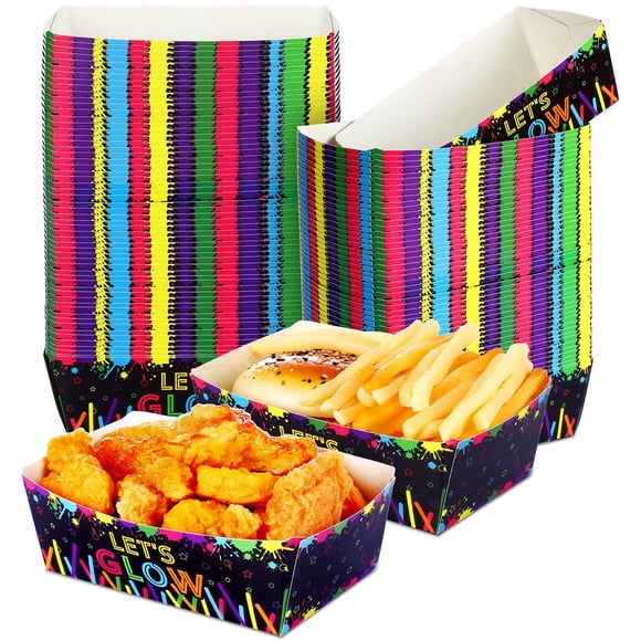 Bandejas para servir comida Neon Glow Junkin, 50 unidades, para fiestas