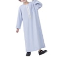 thumbnail image 2 of CPNG Boy's Muslim Clothes Durable Kaftan Arab Solid Color Thobe Long Sleeve Kaftan Embroidered Soft Robe Islamic Arabic Abaya Thobe Dubai Long Gown Ethnic Clothes, 2 of 8