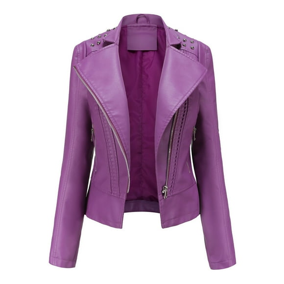 DondPO Leather Jacket Women Women Leather Jacket Faux Motorcycle Coat Short Lightweight Pleather Crop Coat Fashion ZIpper Leather Jacket Leather Blazer Women Black Leather Jacket 2XL Clearance!