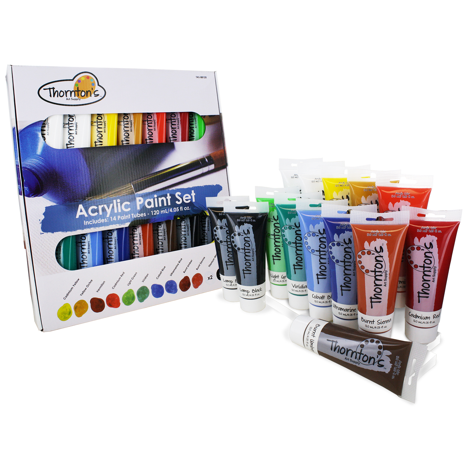 Thornton's Art Supply Acrylic Paint Tubes, Assorted Colors, 120ml (4