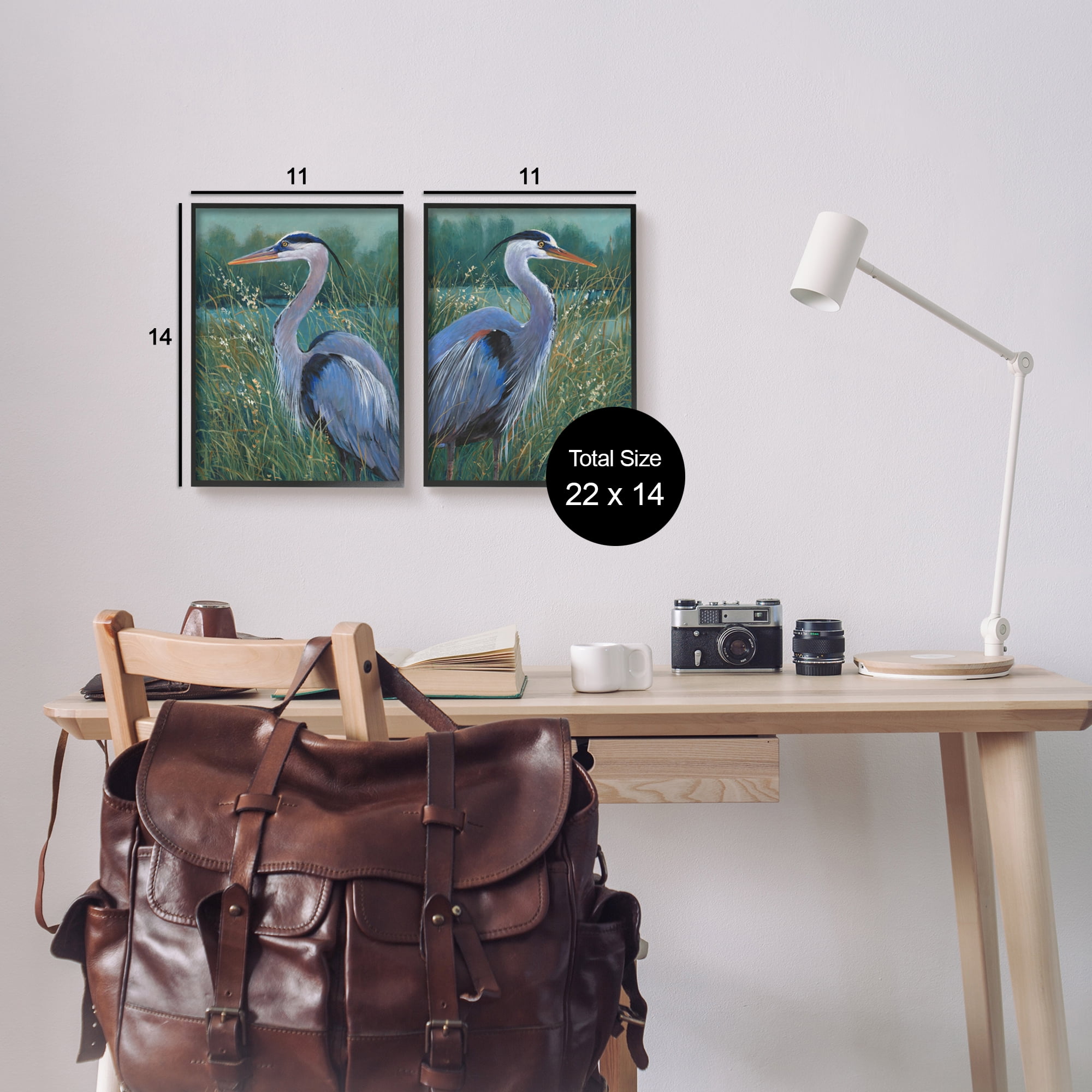 Stupell Industries Herons & Lake Landscape Animals & Insects Painting Black Framed Art Print Wall Art, 11 x 14