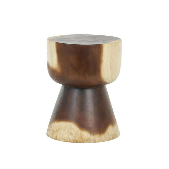 DecMode 14" x 18" Brown Wood Handmade Hourglass Accent Table with Natural Wood Grain, 1-Piece