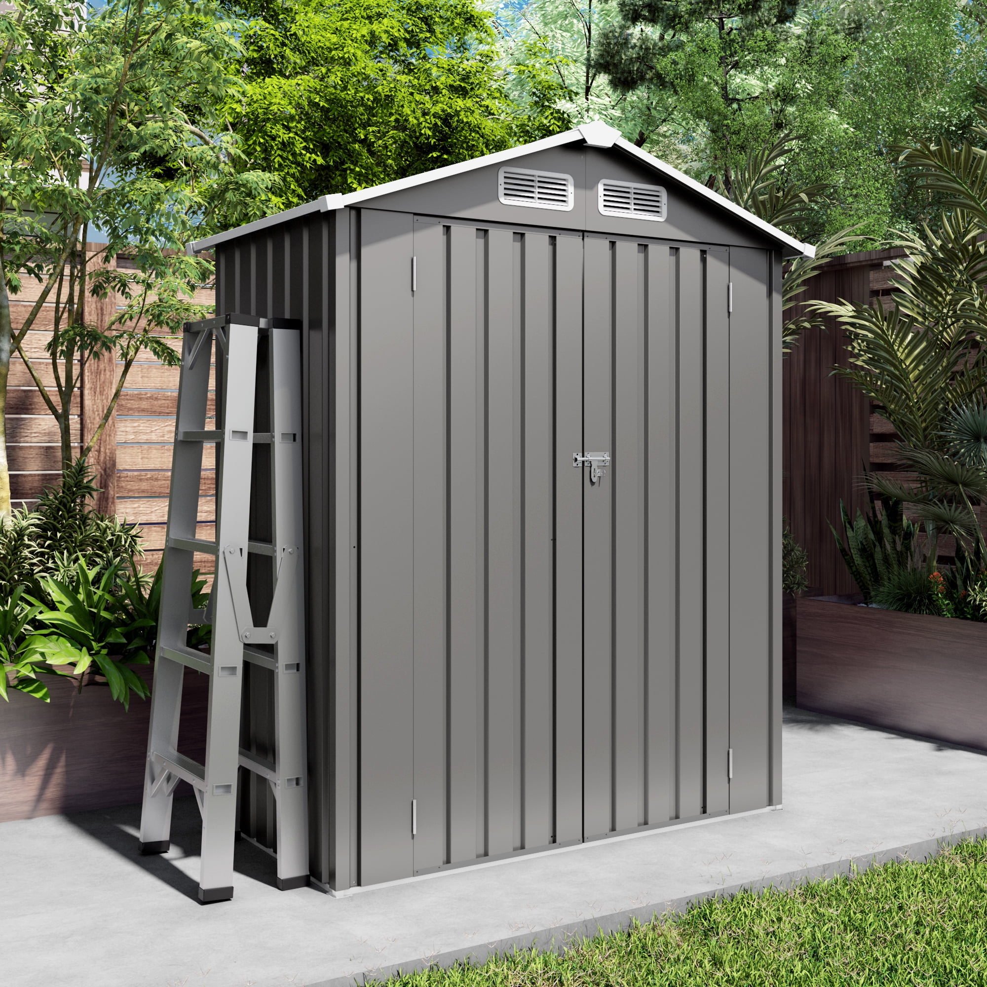 Vigo huseeo 5x3x6FT Metal Sheds & Outdoor Storage, Tool Shed for Patio Backyard Garden (Gray)