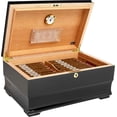 thumbnail image 5 of Humidor Supreme Malta Cigar Storage Piano Black and Walnut Burl Wood, 5 of 5