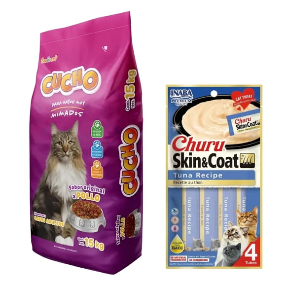 Cucho 15 Kg + Churu Skin & Coat Atún Snack 4 tubos de 14g