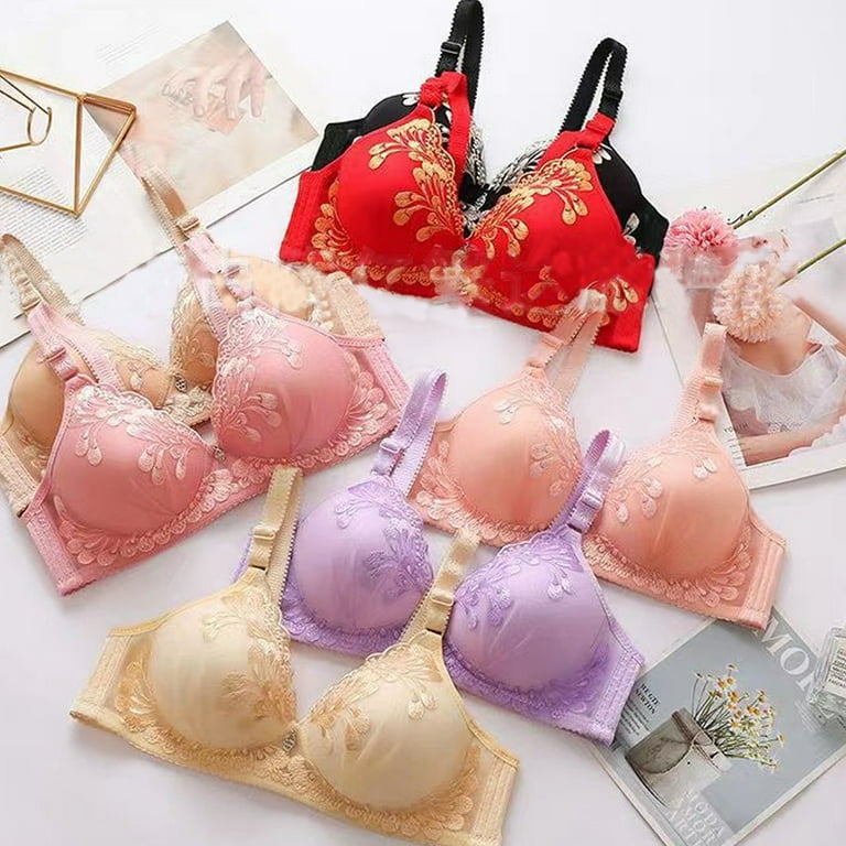 Sexy Hollow out Embroidery Bra Thin Cotton Cup Adjustable Underwear without  Steel Ring
