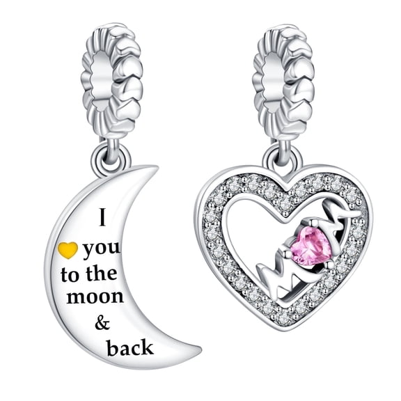 ROSIANNA 925 Sterling Silver Charm for Bracelets Mom Heart Moon 2pcs Dangle Charms Women Bracelet Charm