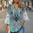 thumbnail image 2 of CYMMPU Spring Tops V Neck Fall Fashion Shirts Tunic Tops 3/4 Sleeve Blouses for Women Dressy Casual Flower Pattern Flare Sleeve Loose Fit Business Elegant Work Topss XXL, 2 of 6