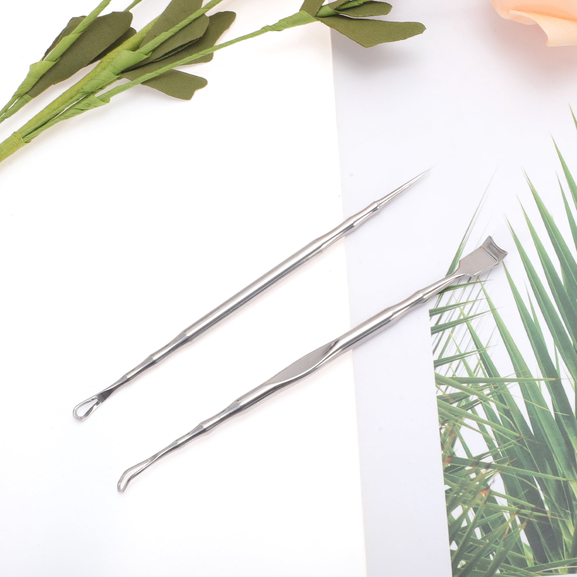 Unique Bargains 2pcs Pointed Pimple Extractor Tools for Skin Care Silver Tone 4.92"