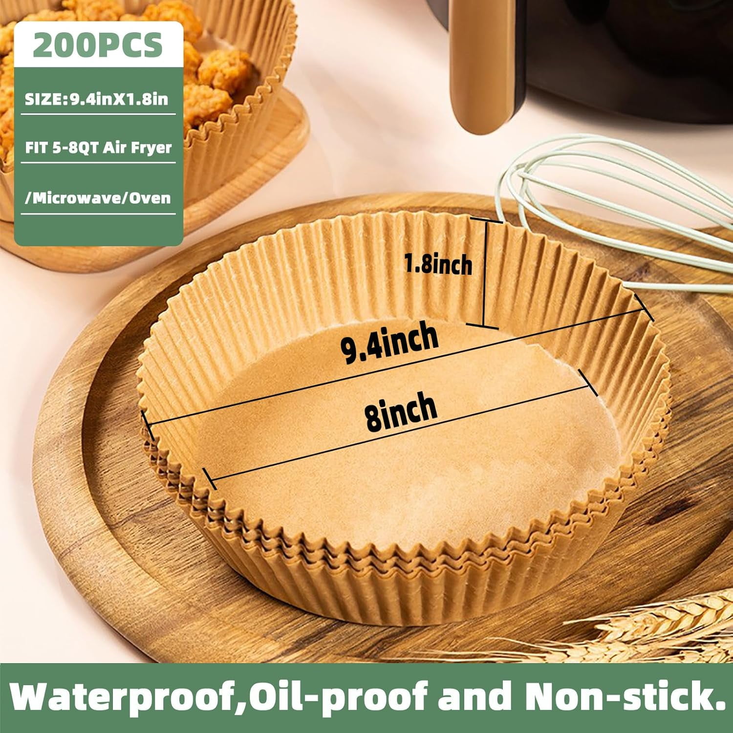 JJEAN-Air Fryer Liners Disposable,200Pcs Parchment Paper for 5-8QT Air Fryer, 8inch Round Disposable Air Fryer Paper Liners for Ninja AF101 AF150 AF161 Max XL,Non-Stick,Free of Bleach