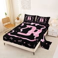 thumbnail image 2 of Erosebridal Black Pink Bow Bed Sheets for Girls, Cartoon Letter B King Sheets, 4 Pieces, 2 of 5