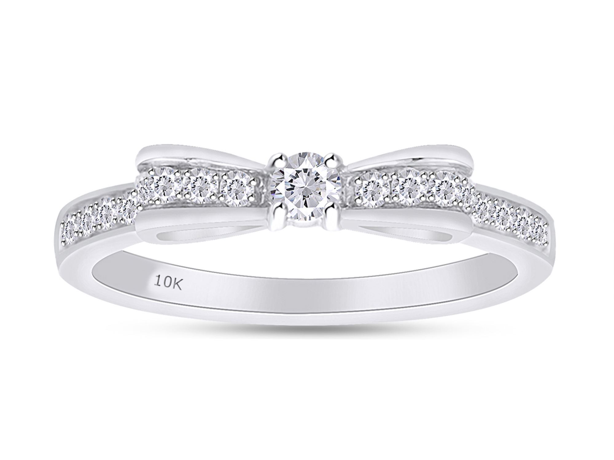 AFFY 1/4 Carat Round Cut White Natural Diamond Bowknot Wedding Band Ring In 10K White Gold (Clarity : I2-I3, Color : I-J, 0.25 Cttw) Size 7